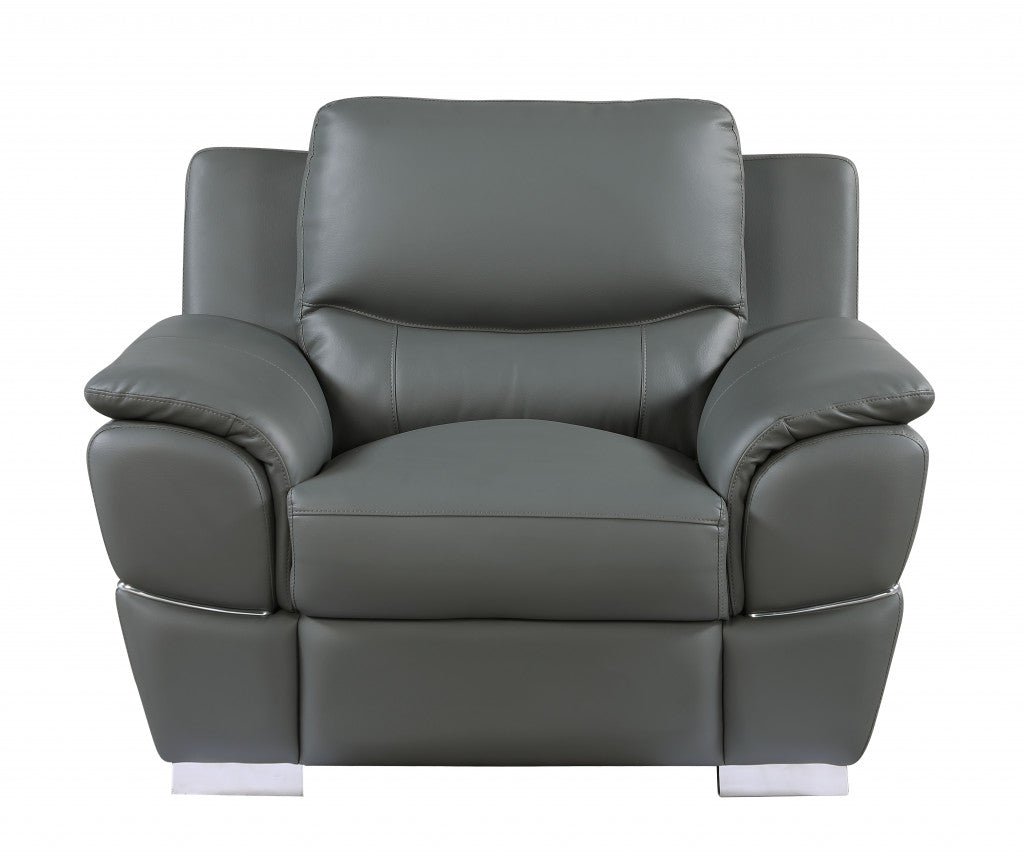 The Melrose Collection – Three Piece Indoor Gray Genuine Leather Six Person Seating Set