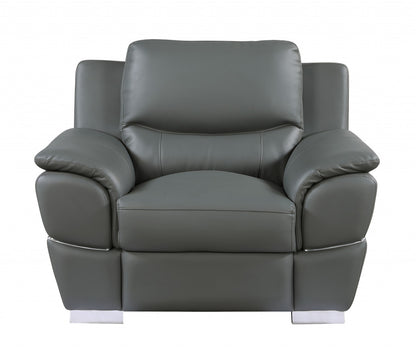 The Melrose Collection – Three Piece Indoor Gray Genuine Leather Six Person Seating Set