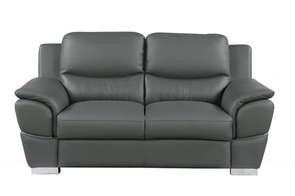 The Melrose Collection – Three Piece Indoor Gray Genuine Leather Six Person Seating Set
