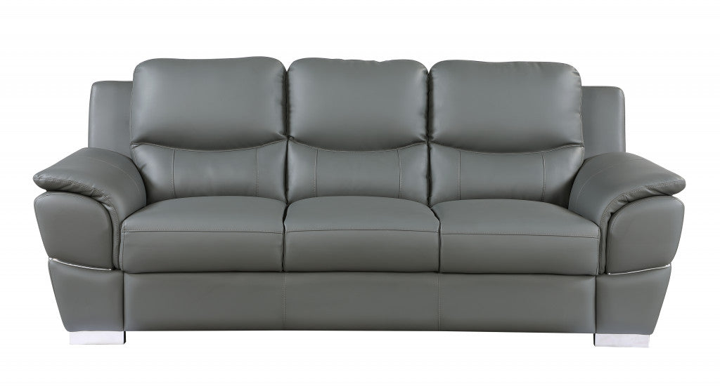 The Melrose Collection – Three Piece Indoor Gray Genuine Leather Six Person Seating Set
