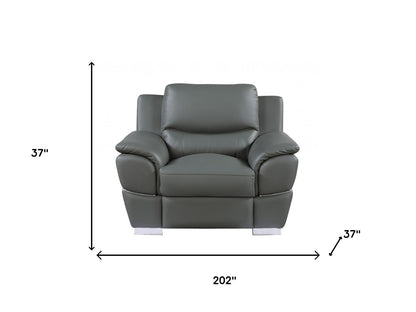 The Melrose Collection – Three Piece Indoor Gray Genuine Leather Six Person Seating Set