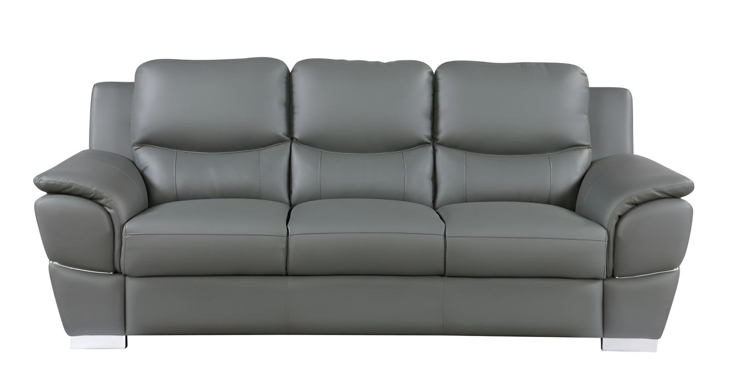 The Halston – 85" Gray Leather Sofa With Silver Legs