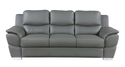 The Halston – 85" Gray Leather Sofa With Silver Legs