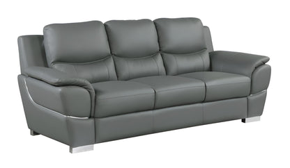 The Halston – 85" Gray Leather Sofa With Silver Legs