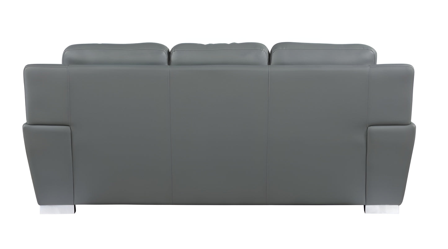 The Halston – 85" Gray Leather Sofa With Silver Legs