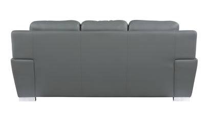 The Halston – 85" Gray Leather Sofa With Silver Legs