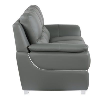The Halston – 85" Gray Leather Sofa With Silver Legs