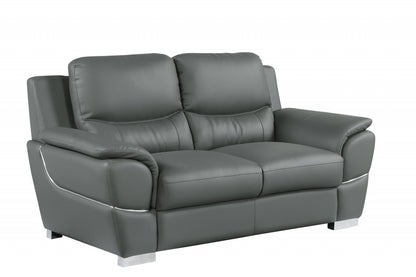 The Brixton – Gray & Silver Faux Leather Loveseat