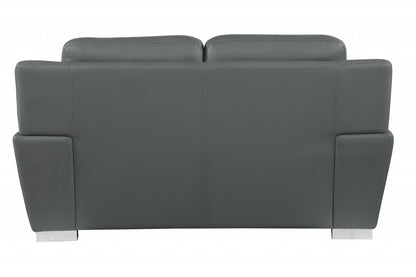 The Brixton – Gray & Silver Faux Leather Loveseat