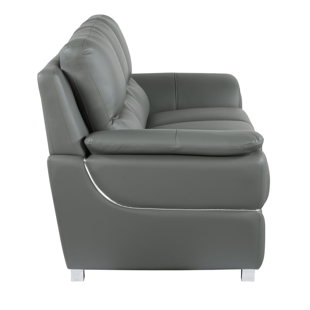 The Brixton – Gray & Silver Faux Leather Loveseat