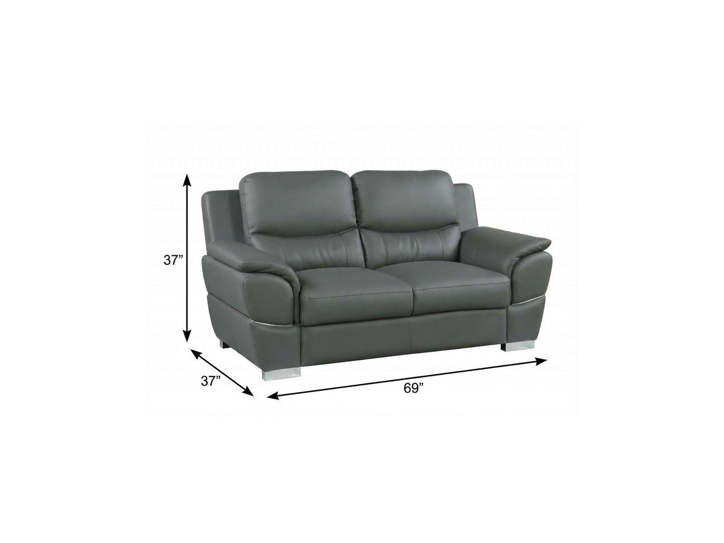 The Brixton – Gray & Silver Faux Leather Loveseat