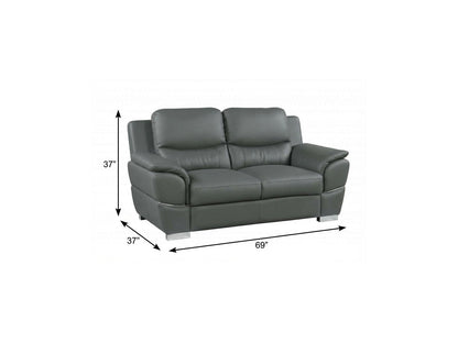 The Brixton – Gray & Silver Faux Leather Loveseat