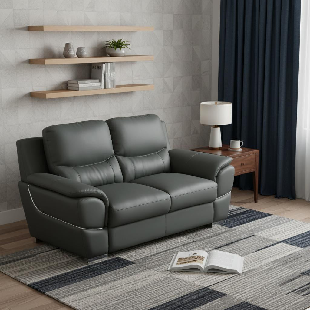 The Brixton – Gray & Silver Faux Leather Loveseat
