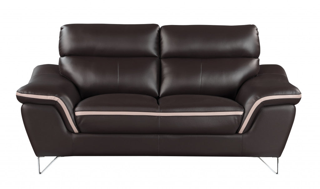 The Marley – Brown & Silver Faux Leather Loveseat