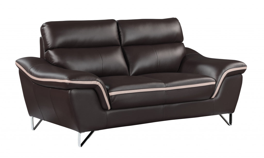 The Marley – Brown & Silver Faux Leather Loveseat