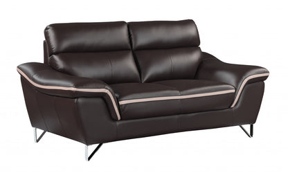 The Marley – Brown & Silver Faux Leather Loveseat