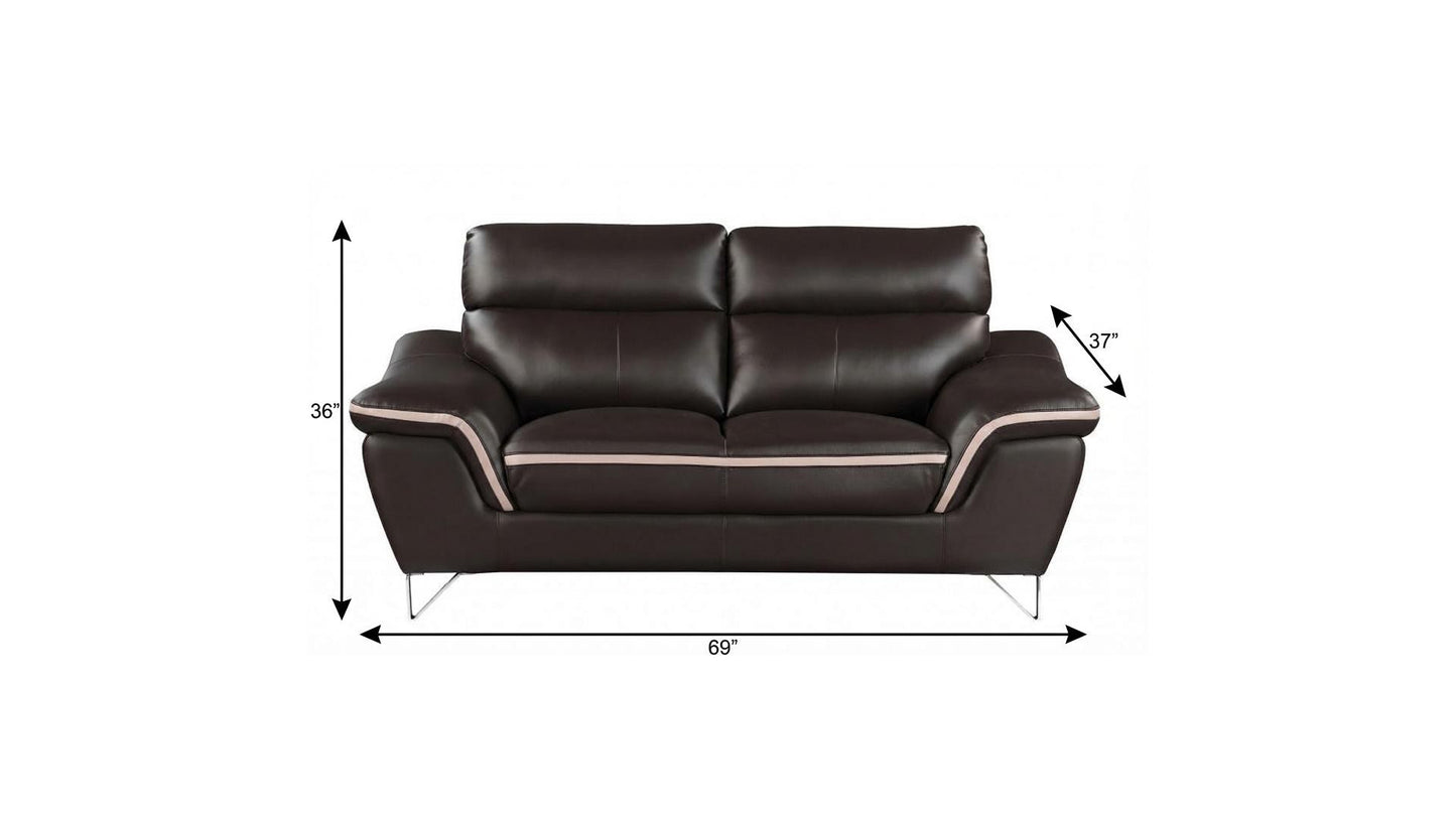 The Marley – Brown & Silver Faux Leather Loveseat