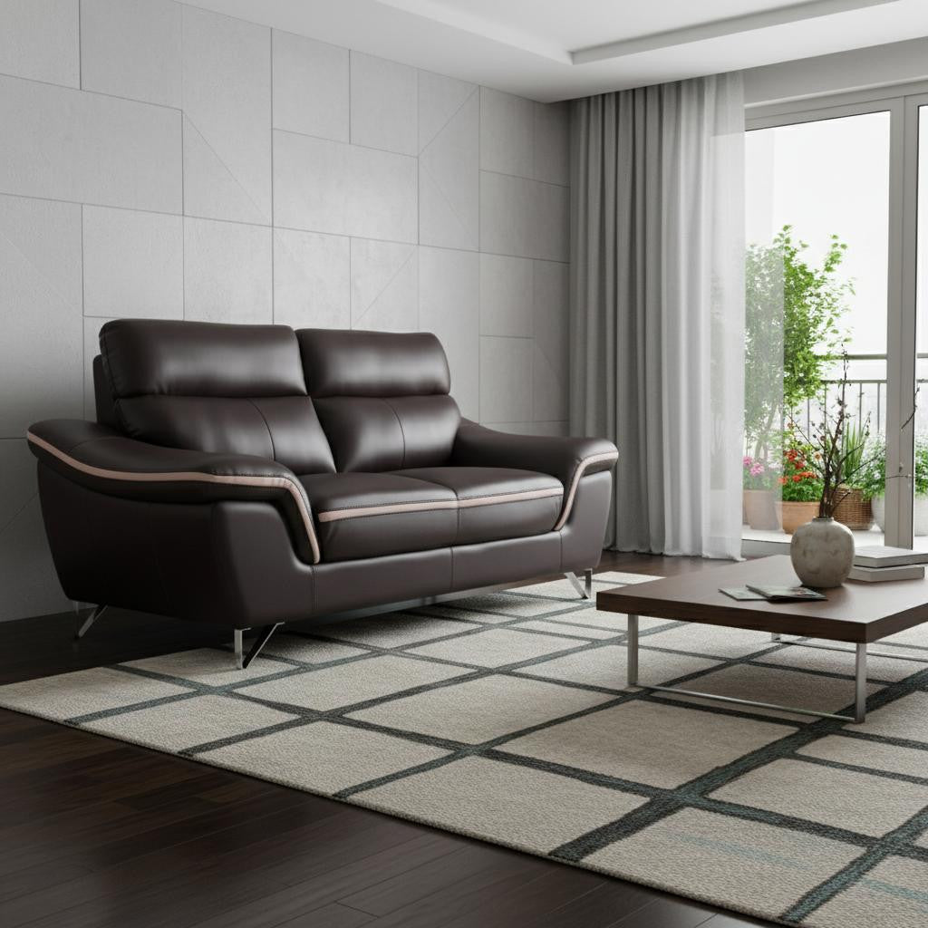 The Marley – Brown & Silver Faux Leather Loveseat