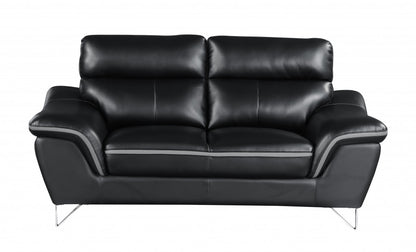 The Vantor – Black & Silver Faux Leather Loveseat