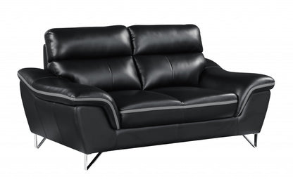 The Vantor – Black & Silver Faux Leather Loveseat