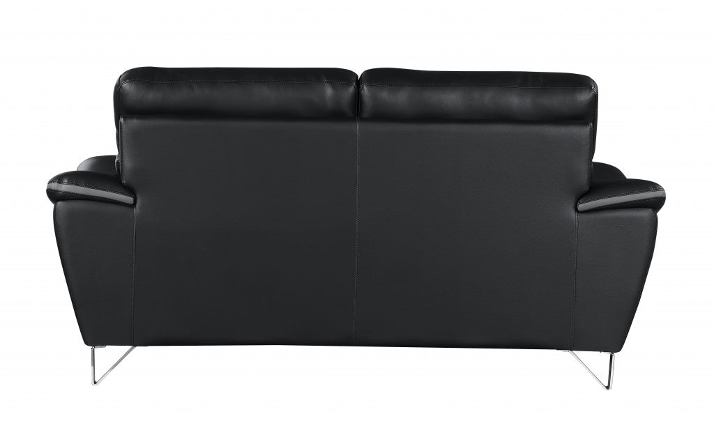 The Vantor – Black & Silver Faux Leather Loveseat