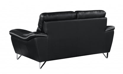 The Vantor – Black & Silver Faux Leather Loveseat