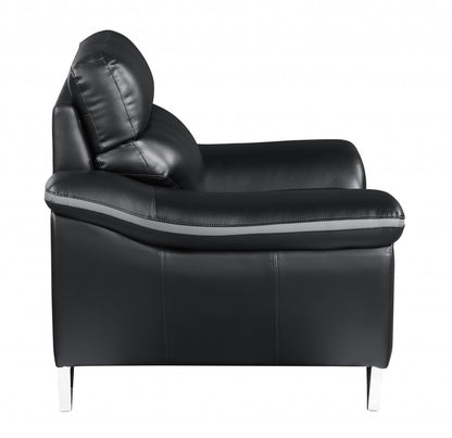 The Vantor – Black & Silver Faux Leather Loveseat
