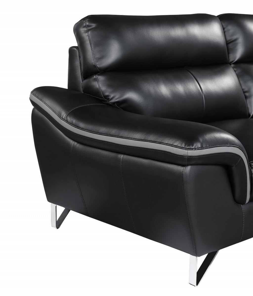 The Vantor – Black & Silver Faux Leather Loveseat