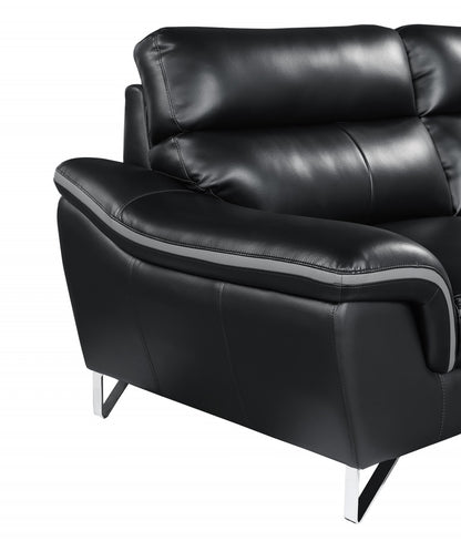 The Vantor – Black & Silver Faux Leather Loveseat