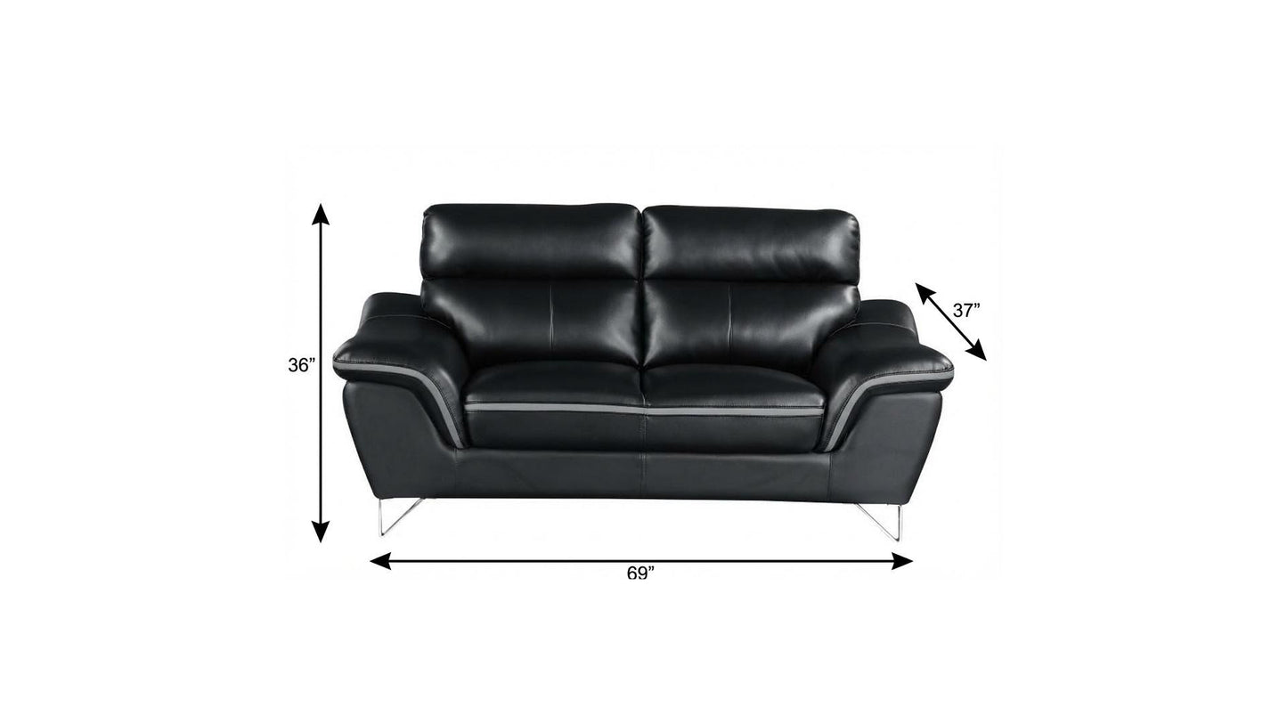 The Vantor – Black & Silver Faux Leather Loveseat