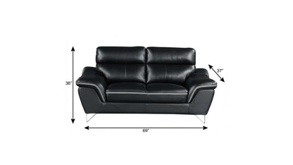 The Vantor – Black & Silver Faux Leather Loveseat