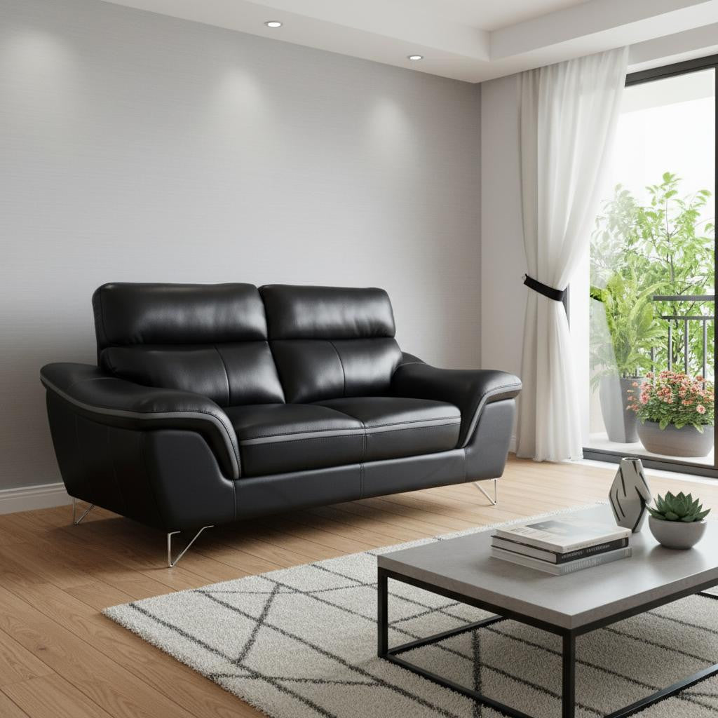 The Vantor – Black & Silver Faux Leather Loveseat