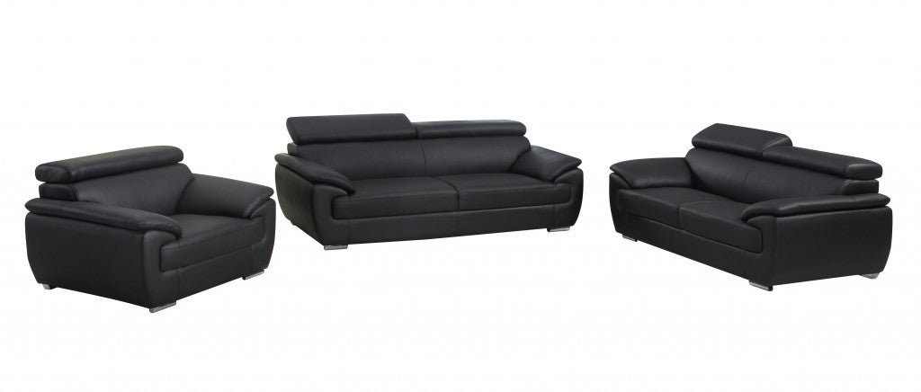 The Blackridge – 3-Piece Black Genuine Leather Seating Set