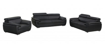 The Blackridge – 3-Piece Black Genuine Leather Seating Set