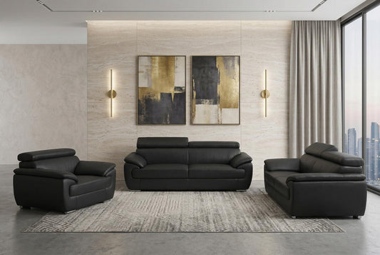 The Blackridge – 3-Piece Black Genuine Leather Seating Set