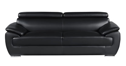 The Nightfall – Black Genuine Leather Sofa with Silver Legs