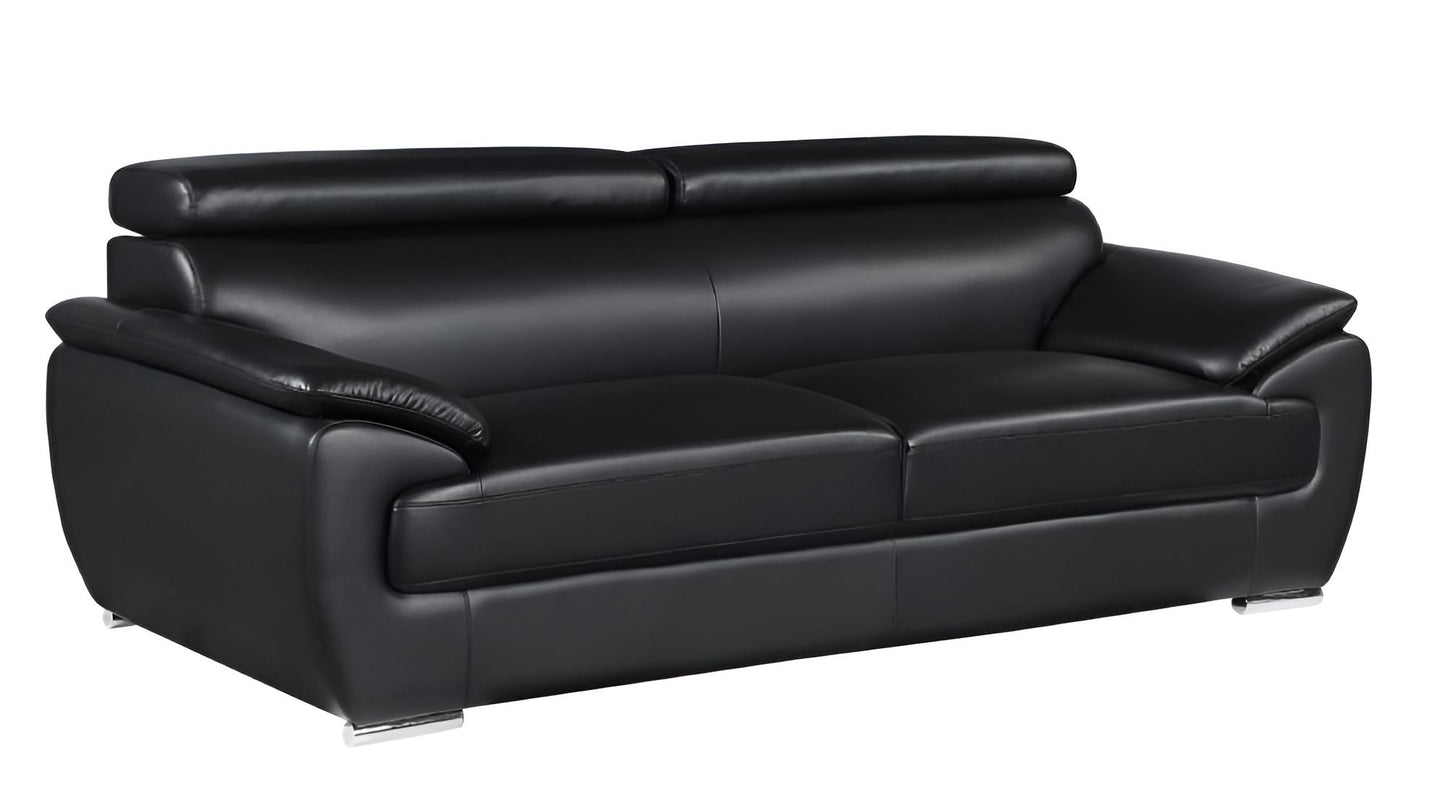 The Nightfall – Black Genuine Leather Sofa with Silver Legs