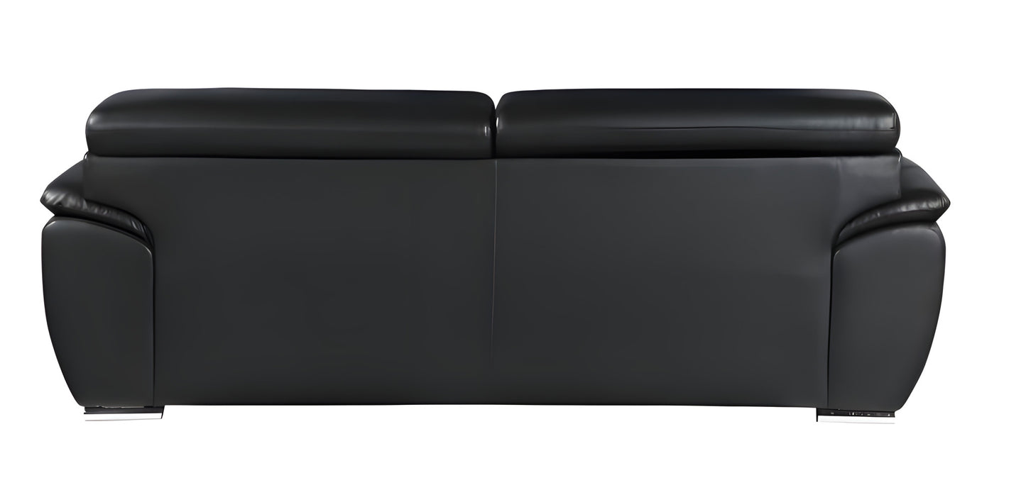 The Nightfall – Black Genuine Leather Sofa with Silver Legs