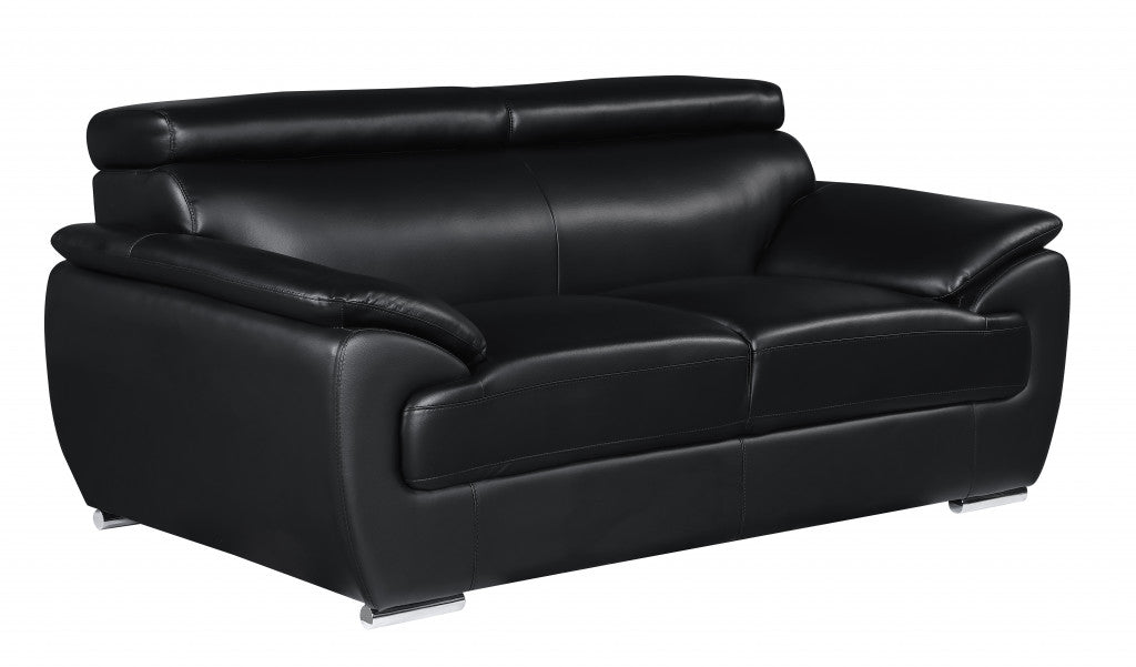 The Ironvale – Black Faux Leather Loveseat with Silver Legs