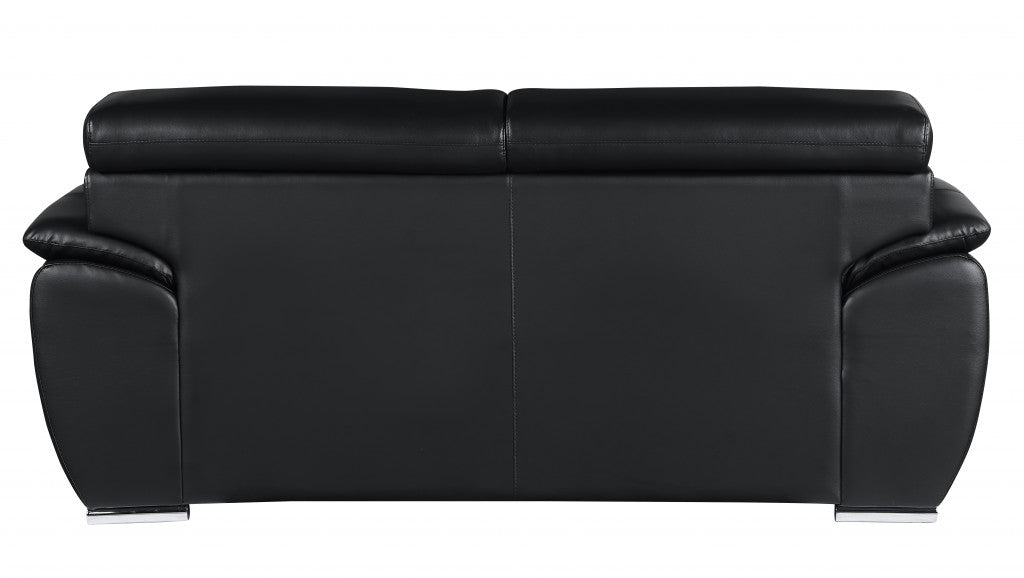 The Ironvale – Black Faux Leather Loveseat with Silver Legs