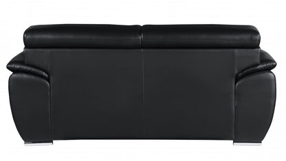 The Ironvale – Black Faux Leather Loveseat with Silver Legs