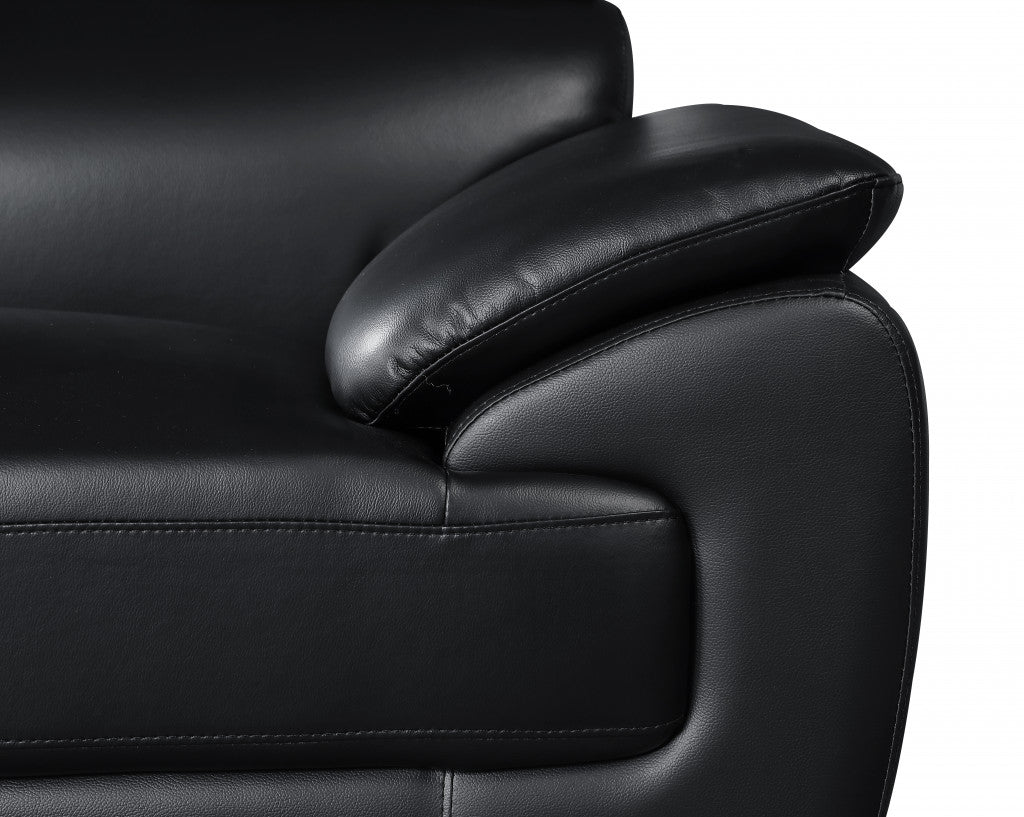 The Ironvale – Black Faux Leather Loveseat with Silver Legs
