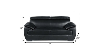The Ironvale – Black Faux Leather Loveseat with Silver Legs