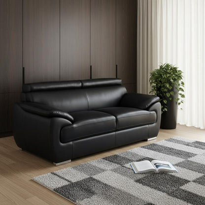The Ironvale – Black Faux Leather Loveseat with Silver Legs