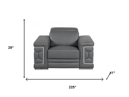 The Marlon Collection – Three Piece Dark Gray Italian Leather Six Person Seating Set