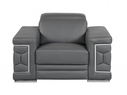 The Marlon Collection – Three Piece Dark Gray Italian Leather Six Person Seating Set