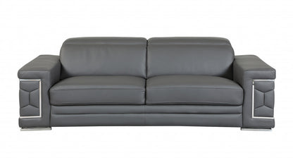 The Marlon Collection – Three Piece Dark Gray Italian Leather Six Person Seating Set