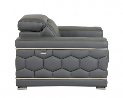 The Marlon Collection – Three Piece Dark Gray Italian Leather Six Person Seating Set