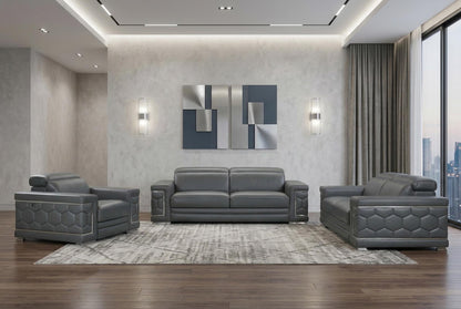 The Marlon Collection – Three Piece Dark Gray Italian Leather Six Person Seating Set