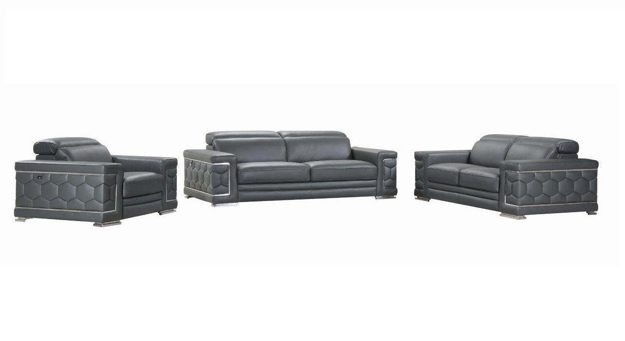 The Marlon Collection – Three Piece Dark Gray Italian Leather Six Person Seating Set
